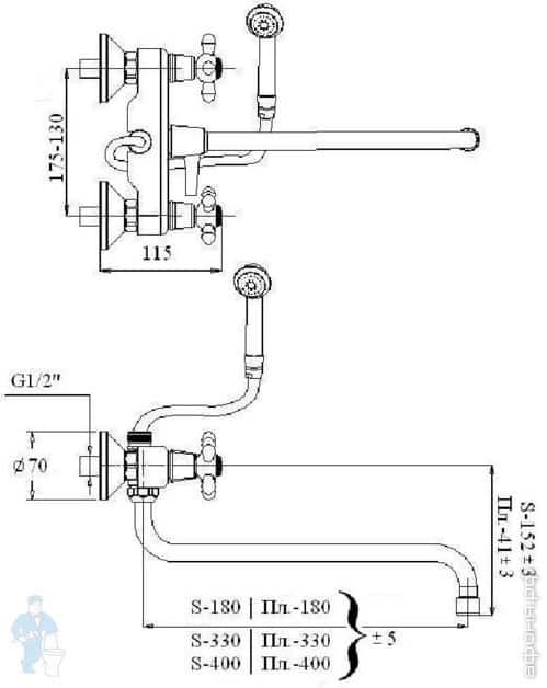 Смеситель для ванны VARION VARIOFIN КРОСС 2024 45 1 керам. перекл ...
