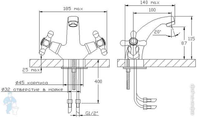 Смеситель для раковины VARION Armaturen ПАРМА 1340 18 1 резиновая кран ...
