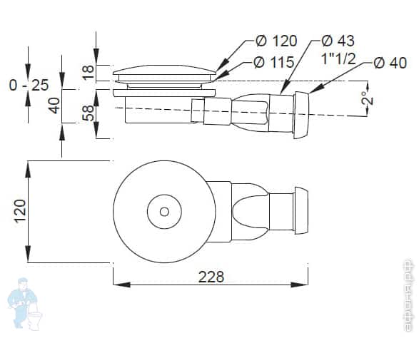 Сифон ультратонкий для низких душевых поддонов Jacob Delafon d120мм ...