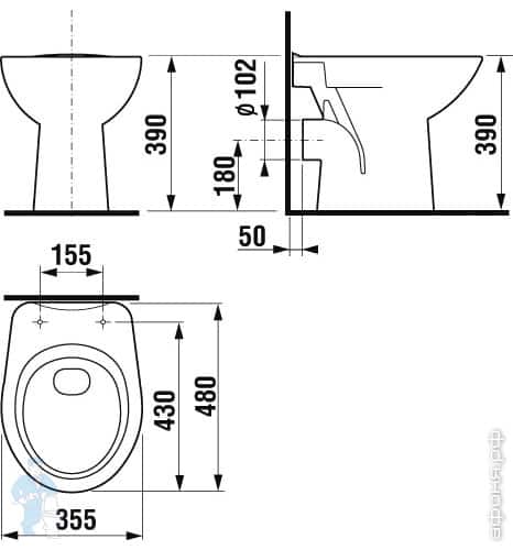 чертеж унитаза jika zeta 35х39х48 купить унитаз джика зета 35
