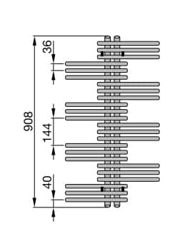 Схема с размерами полотенцесушителя Zehnder Yucca YSE-090 Схема с размерами полотенцесушителя Zehnder Yucca YSE-090