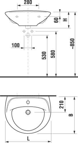 Раковина Jika LYRA 1427.2 (600х490х215) с отверстием под смеситель и ...