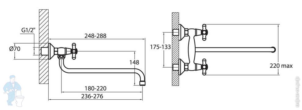 *Смеситель для кухни настенный VARION Armaturen ОДЕР 1101 12 1 резин ...