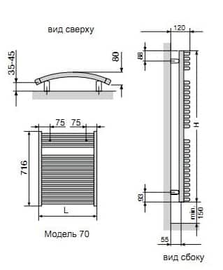 Полотенцесушитель Zehnder Janda JAE-070 чертеж Полотенцесушитель Zehnder Janda JAE-070 чертеж