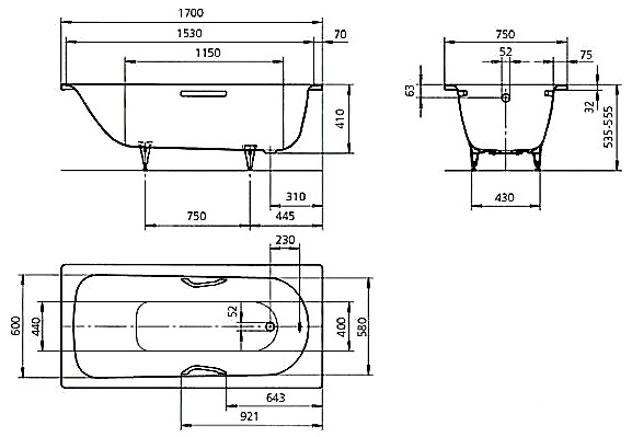 ����� �������� Kaldewei SANIFORM PLUS STAR 336 1700�750�410 ������������.��������, � ���. ��� �����