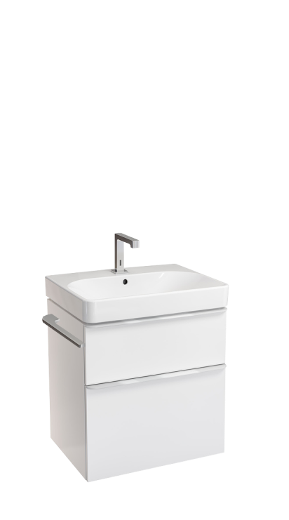 Geberit Smyle Square Тумба с раковиной 60 см, белый глянец +Зеркальный шкаф, подсветка 529.352.00.6